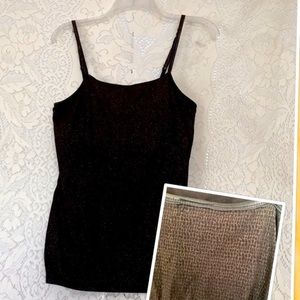 Fashion Bug Brown & Metallic Gold Stretch Camisole Tank Built-In Bra Size M